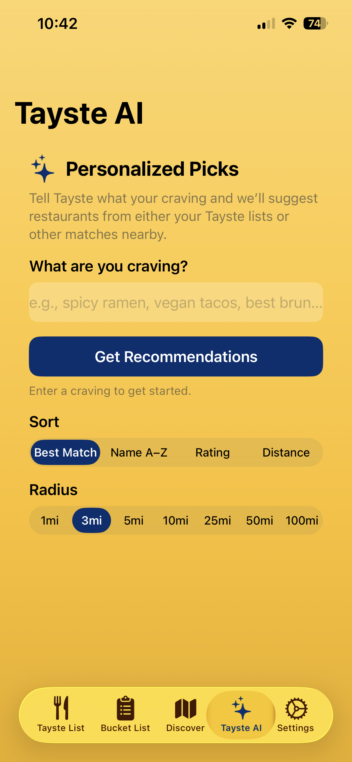 iPhone showing Tayste AI